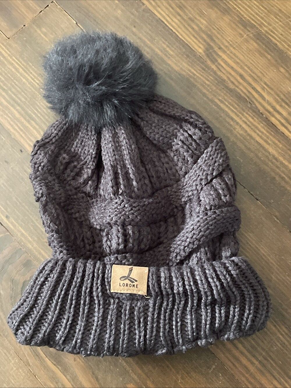 Lorome Winter Gray Knit Beanie Hat Unisex Pom Pom NWOT